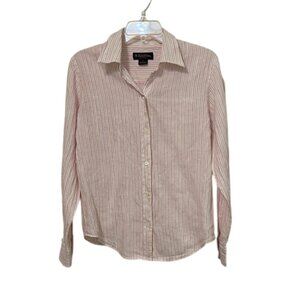 Brooks Brothers Irish Linen Striped Button Up Blouse Shirt Womens Size 12 Preppy